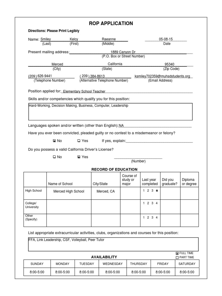 Rop Application Directions Please Print Legibly PDF