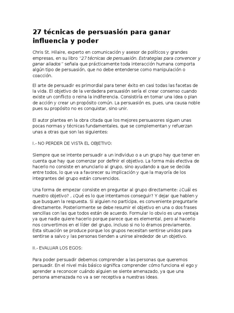27 técnicas de persuasión para ganar influencia y poder Un resumen de las estrategias clave