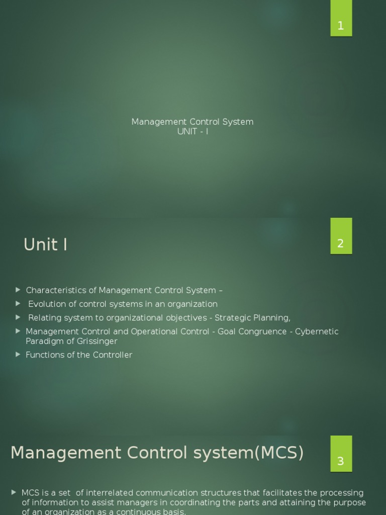 Management Control System Unit PDF Goal