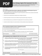 Potentially Hazardous Biological Agents Risk Assessment Form (6A)