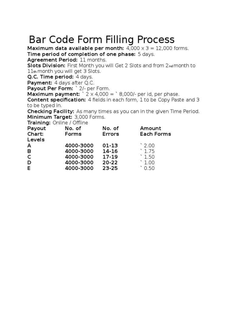 Bar Code Form Filling Guidelines | PDF