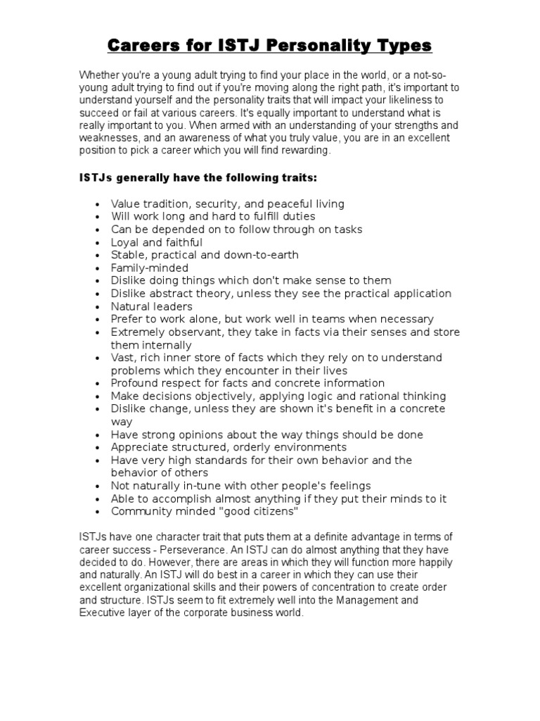 Istj Personality Pdf Business Wellness