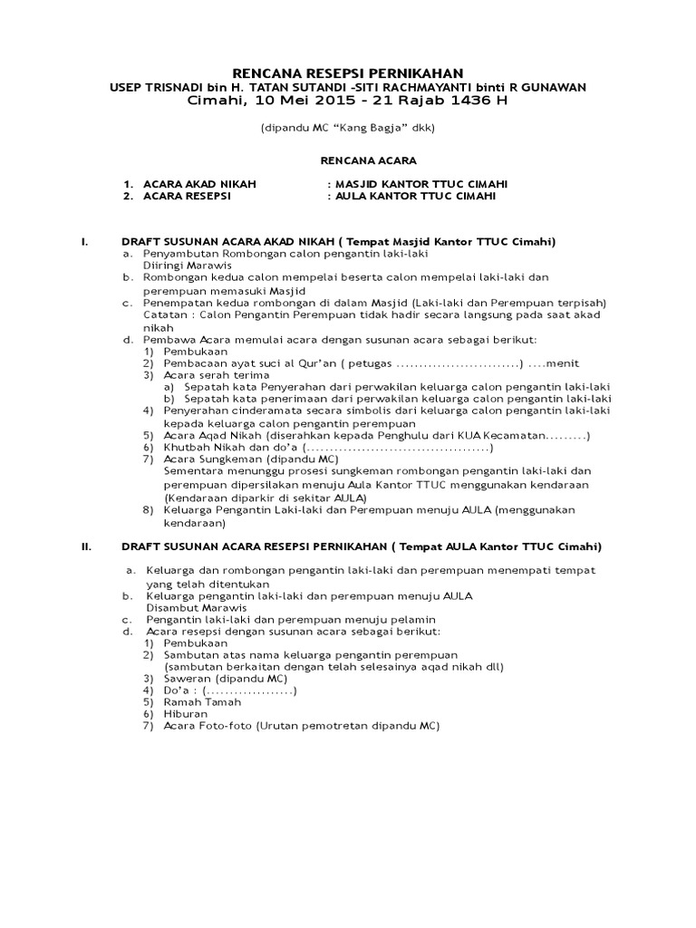 Susunan Acara Resepsi Pernikahan Pdf