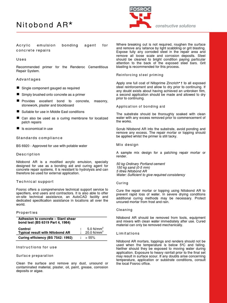 Nitobond AR PDF PDF Concrete Mortar (Masonry)