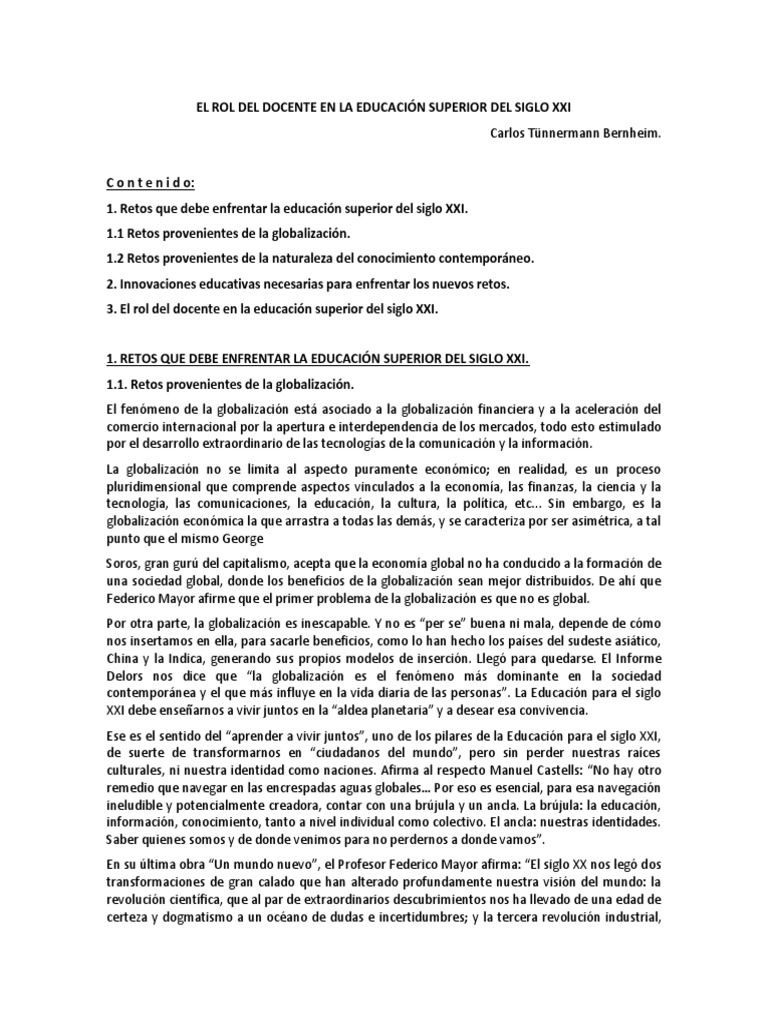 El Rol Del Docente en La Educación Superior Del Siglo Xxi | PDF ...