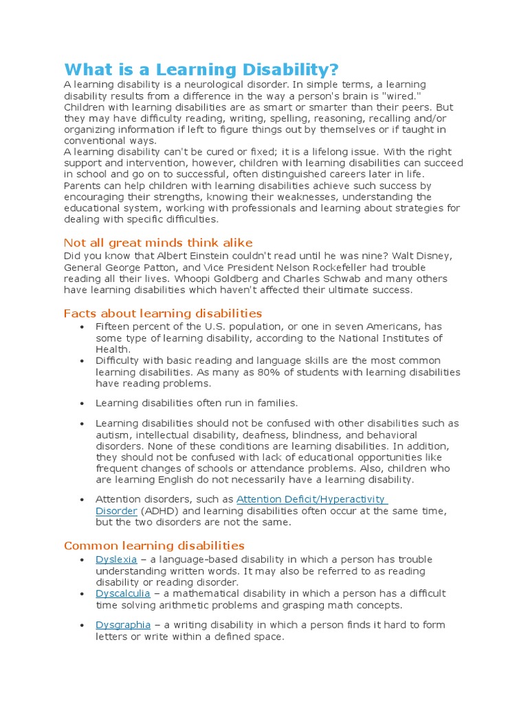 Types Of Learning Disabilities >> What Is A Learning Disability Learning Disability Reading Types Of Learning Disabilities >> What Is A Learning Disability Learning Disability Reading