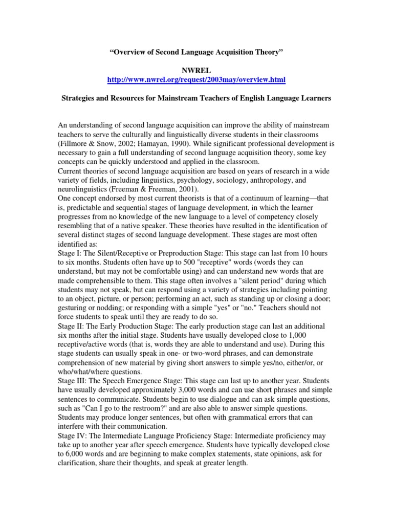 Key Concepts in Second Language Acquisition An Overview of