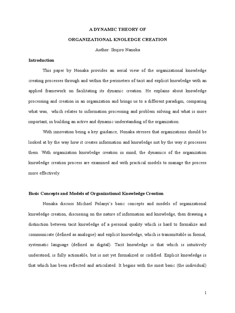 A Dynamic Theory of Organizational Knoledge Creation | PDF | Tacit ...
