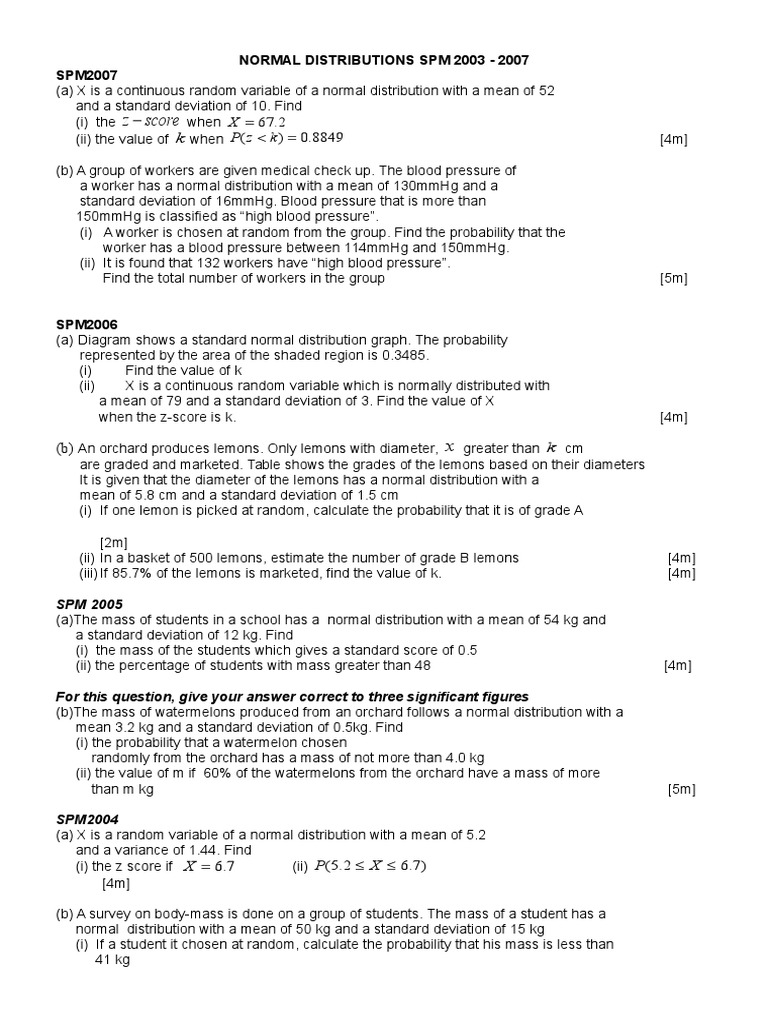 SPM Normal Distribution Problems | PDF | Standard Score | Normal ...