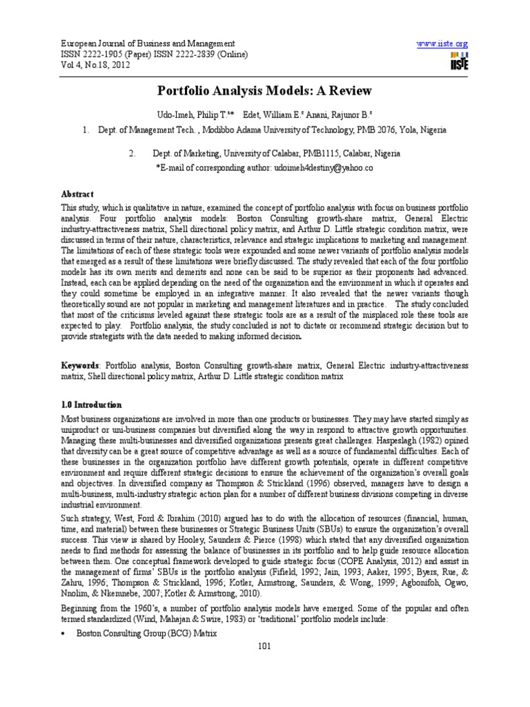 Portfolio Analysis PDF Strategic Management Competition