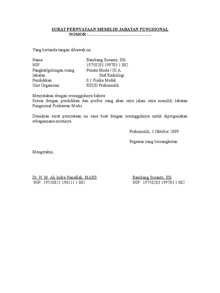 Surat Pernyataan Memilih Jabatan Fungsional  PDF
