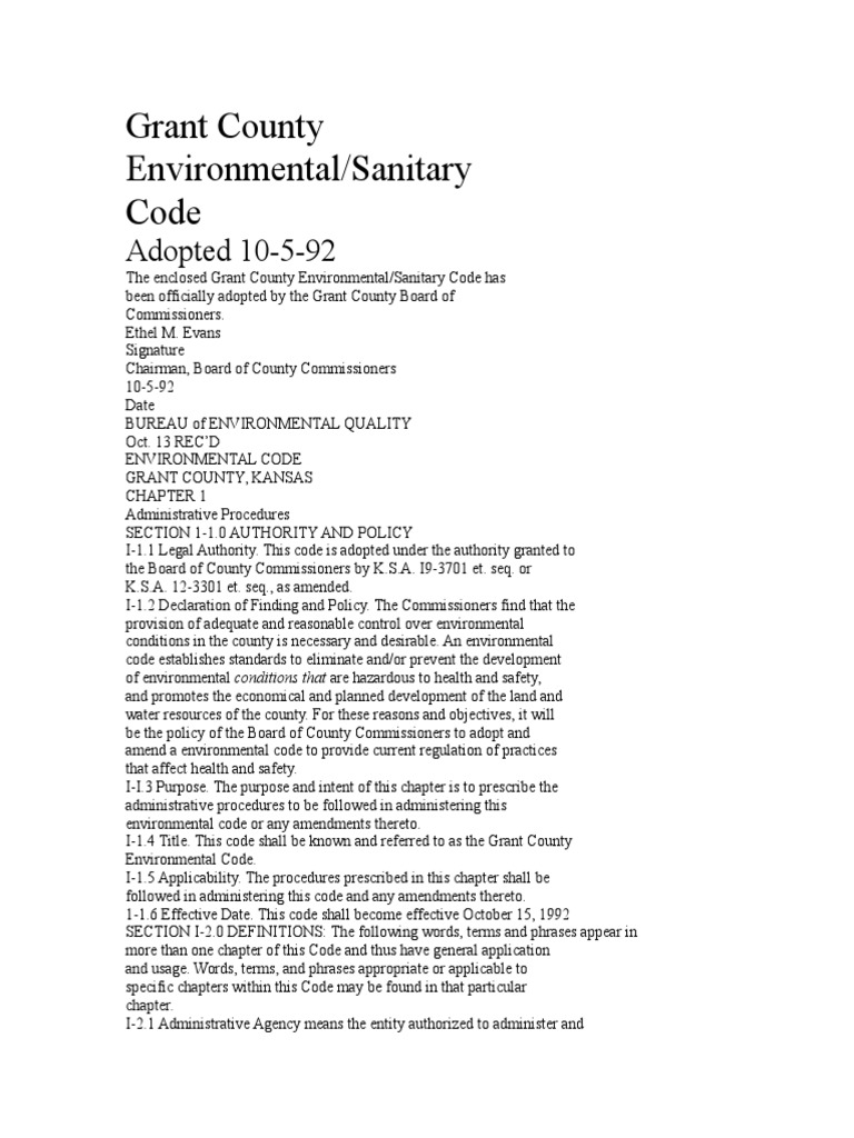 Grant County Environmental Code Overview | PDF | Septic Tank | Sanitary ...