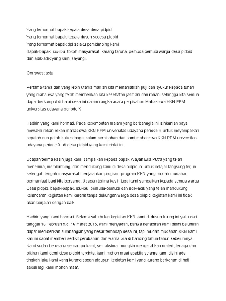 Kata Sambutan Kordes Kkn