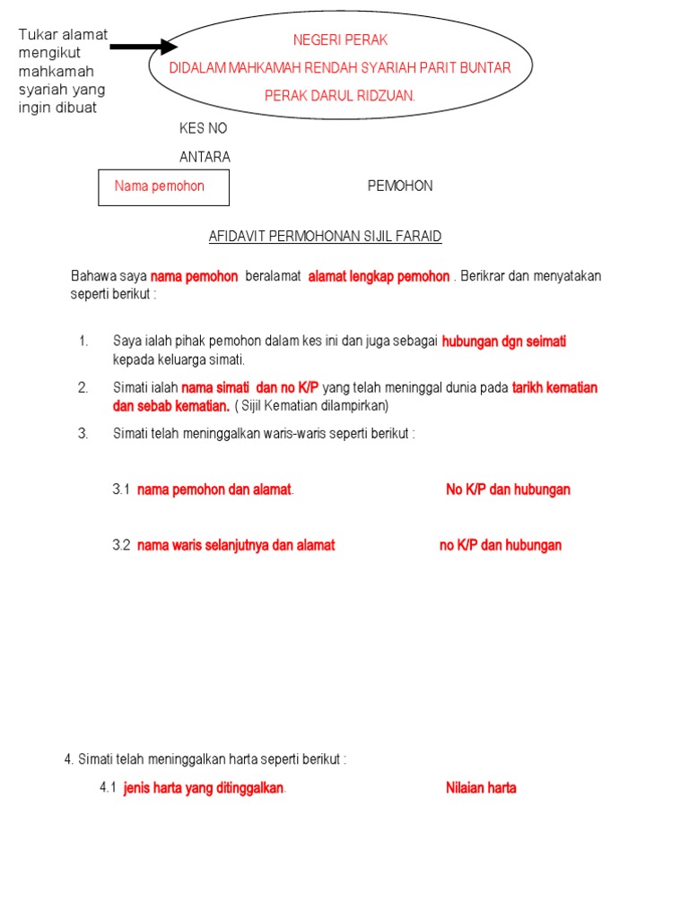 Afidavit Permohonan Sijil Faraid Pdf