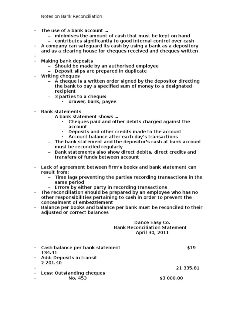 Notes On Bank Reconciliation | PDF