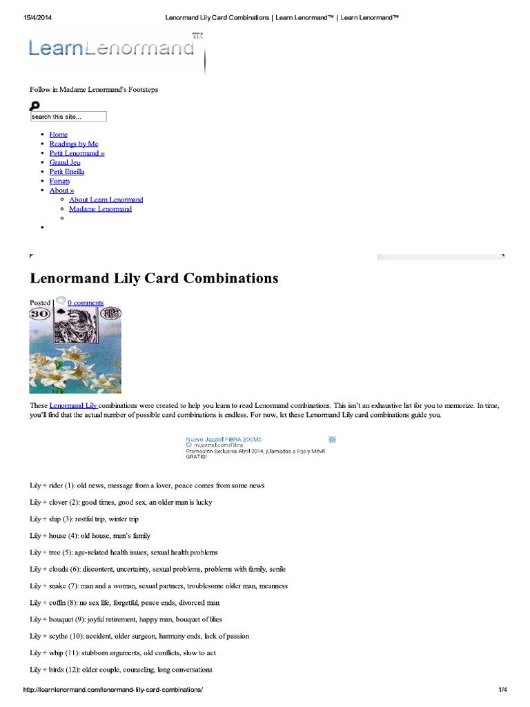 Lenormand Lily Card Combinations PDF