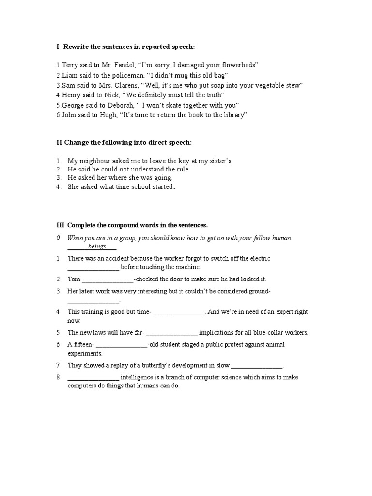 I Rewrite The Sentences in Reported Speech | PDF | Language Arts ...