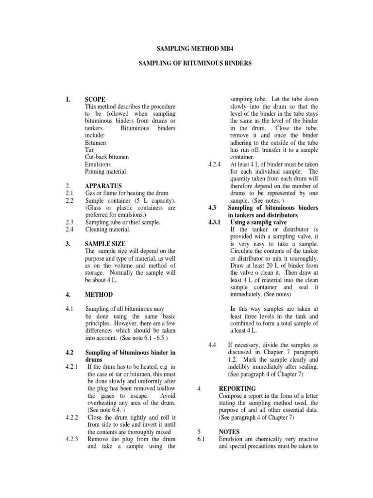 Bituminous Binder Sampling Method | PDF | Asphalt | Chemistry