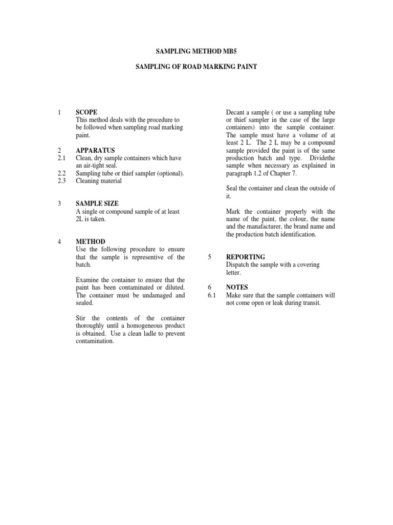 Road Marking Paint Sampling Method | PDF