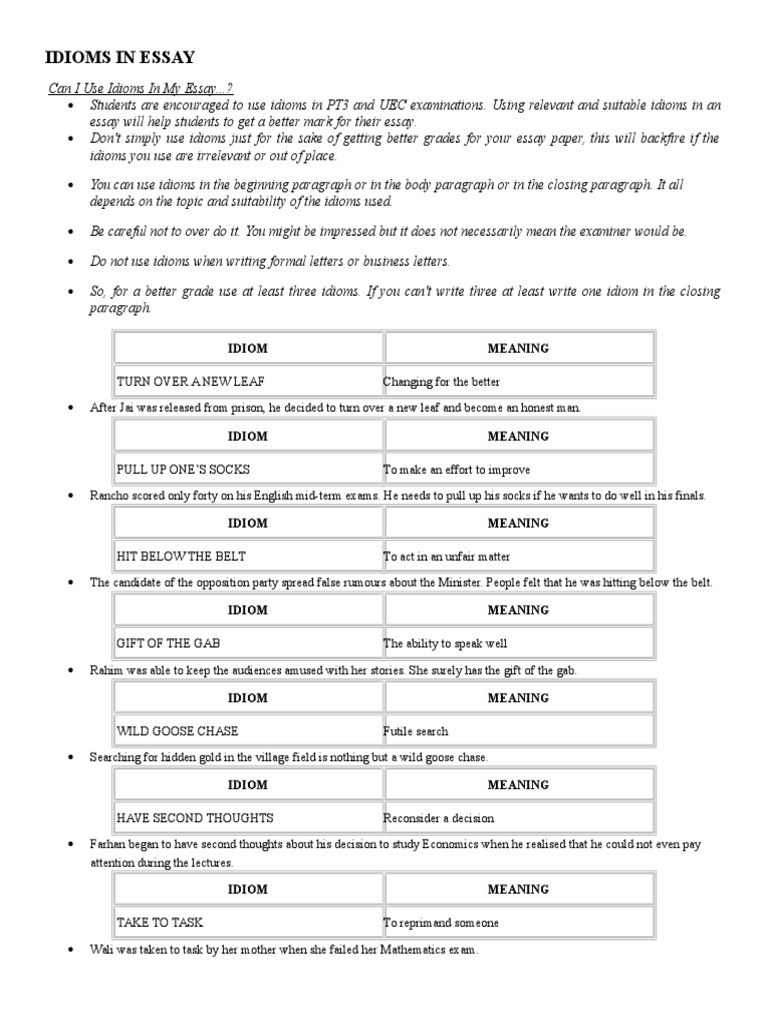 Idioms for story writing image