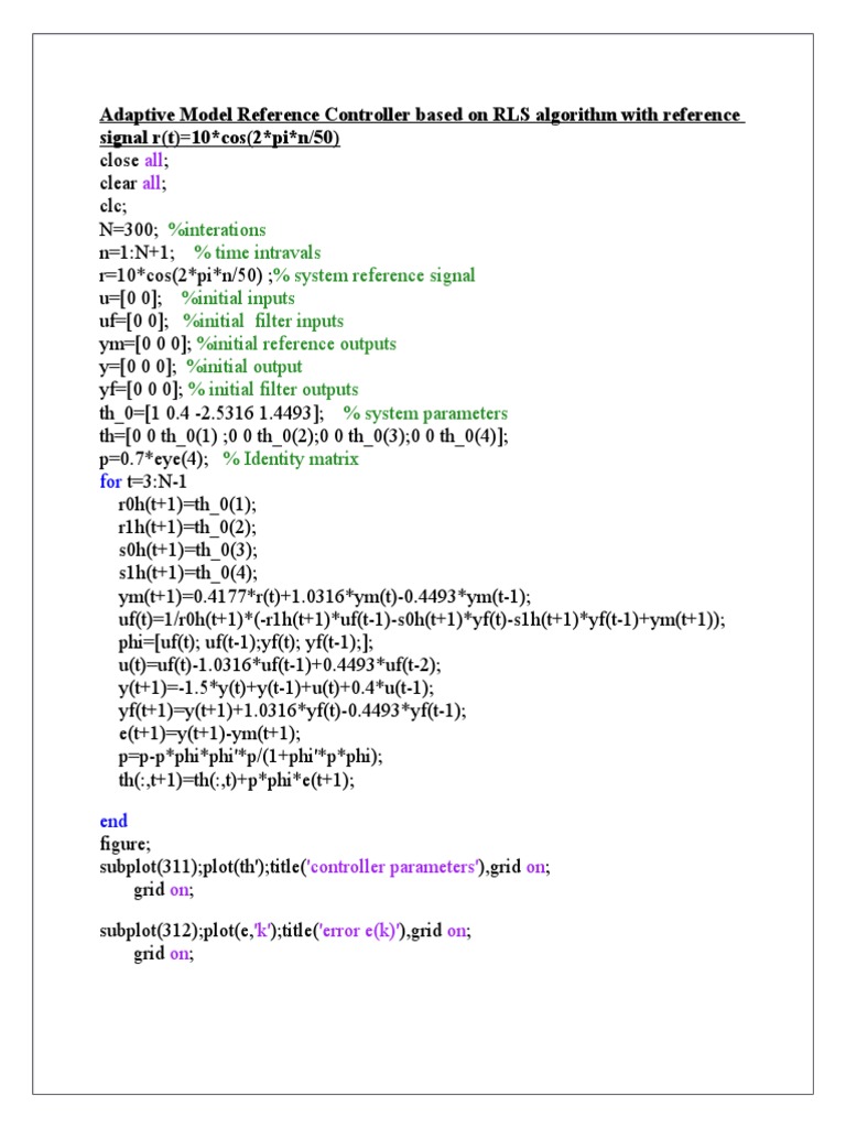 RLS Algorithm for Adaptive Control | PDF | Teaching Methods & Materials ...