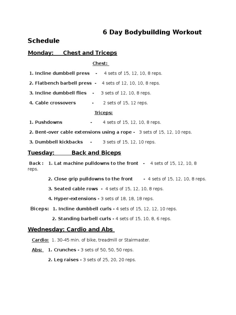 6-Day Bodybuilding Workout Schedule | PDF