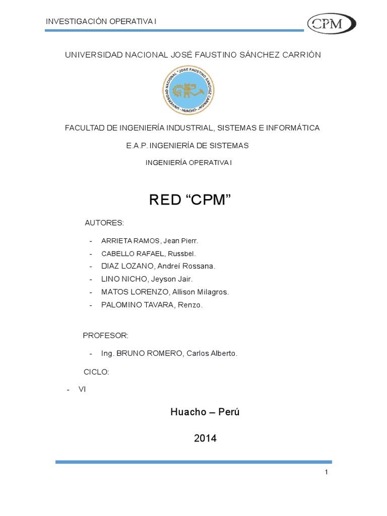 Investigación Operativa 1 - CPM | PDF | Producción y fabricación ...