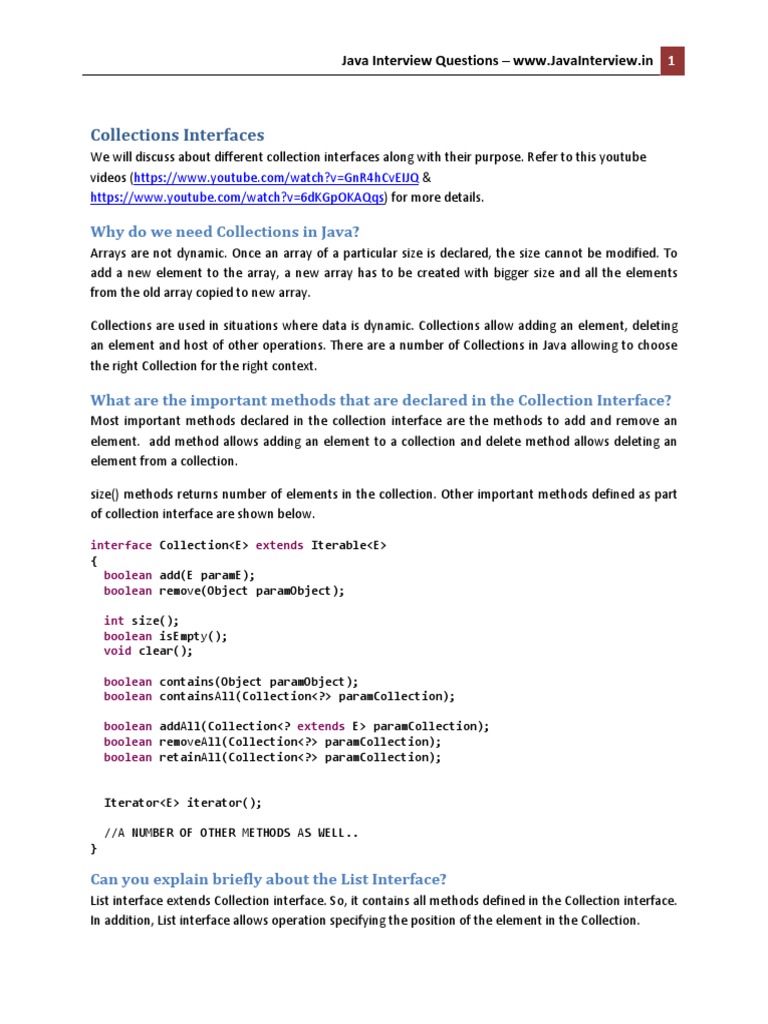 Java Collections Interview Questions PDF Interface