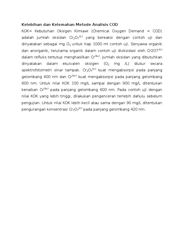 Kelebihan Dan Kelemahan Metode Analisis COD