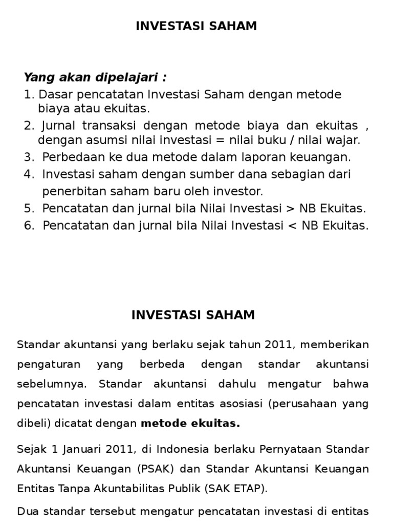 35 Metode Ekuitas Dalam Investasi Info Dana Tunai
