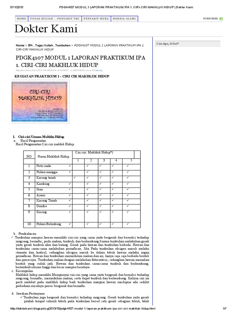 Contoh Laporan Praktikum Ipa Di Sd Ut
