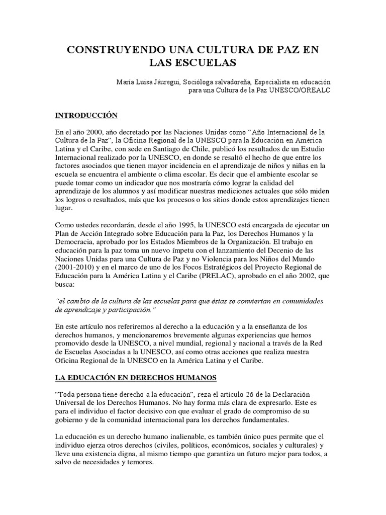 Cultura de Paz en las Escuelas | PDF