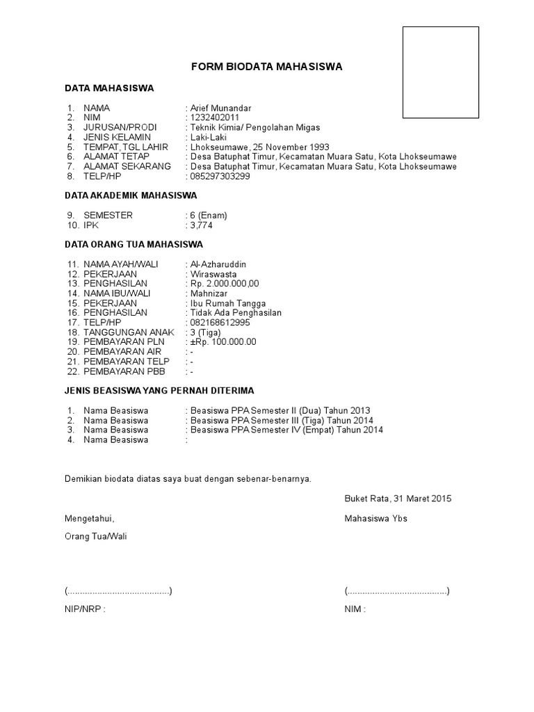 Form Biodata Mahasiswa
