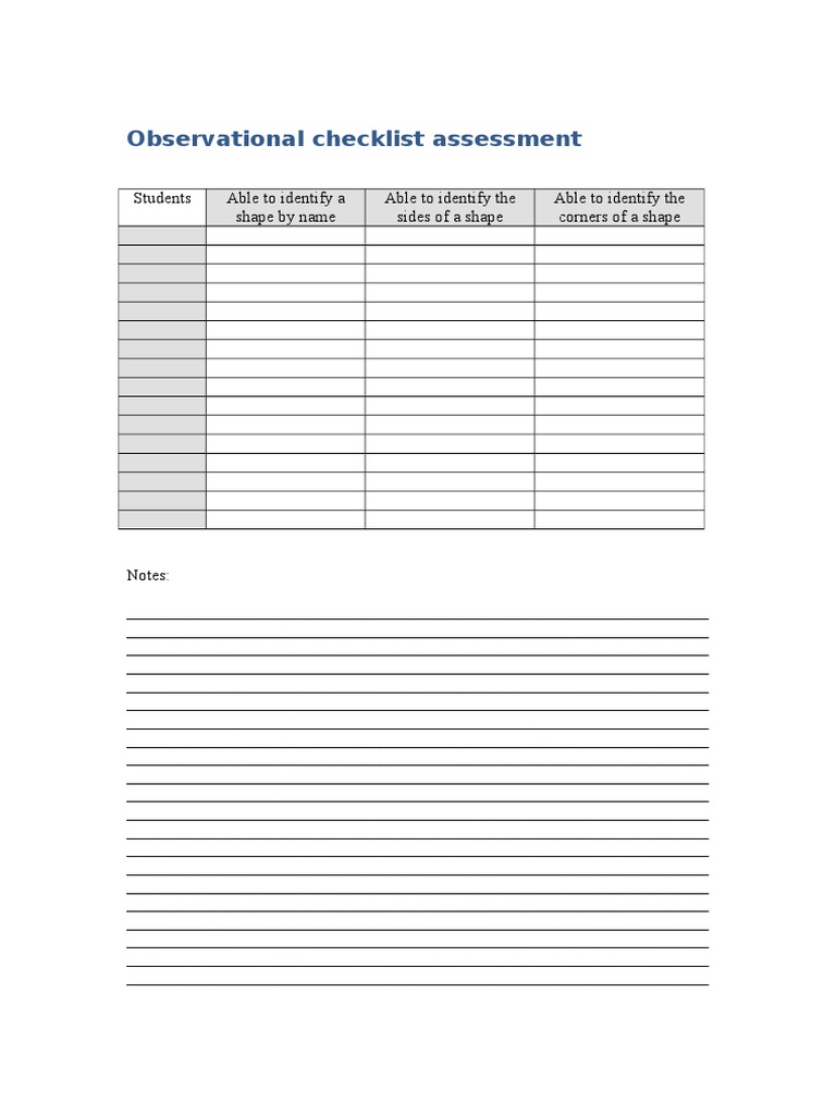 Shape Identification Assessment Checklist | PDF