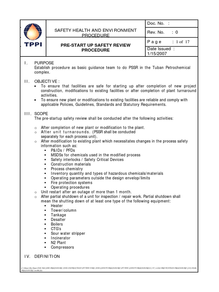 (III) PSSR PROCEDURE (rev00).pdf | Pipe (Fluid Conveyance) | Safety
