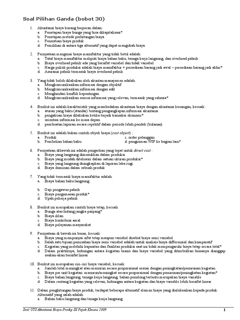 Soal Latihan Cost Accounting