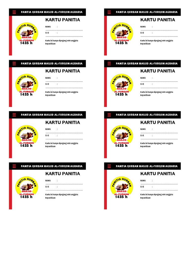Kartu Panitia Qurban 1435 Kartu Panitia Qurban 1435