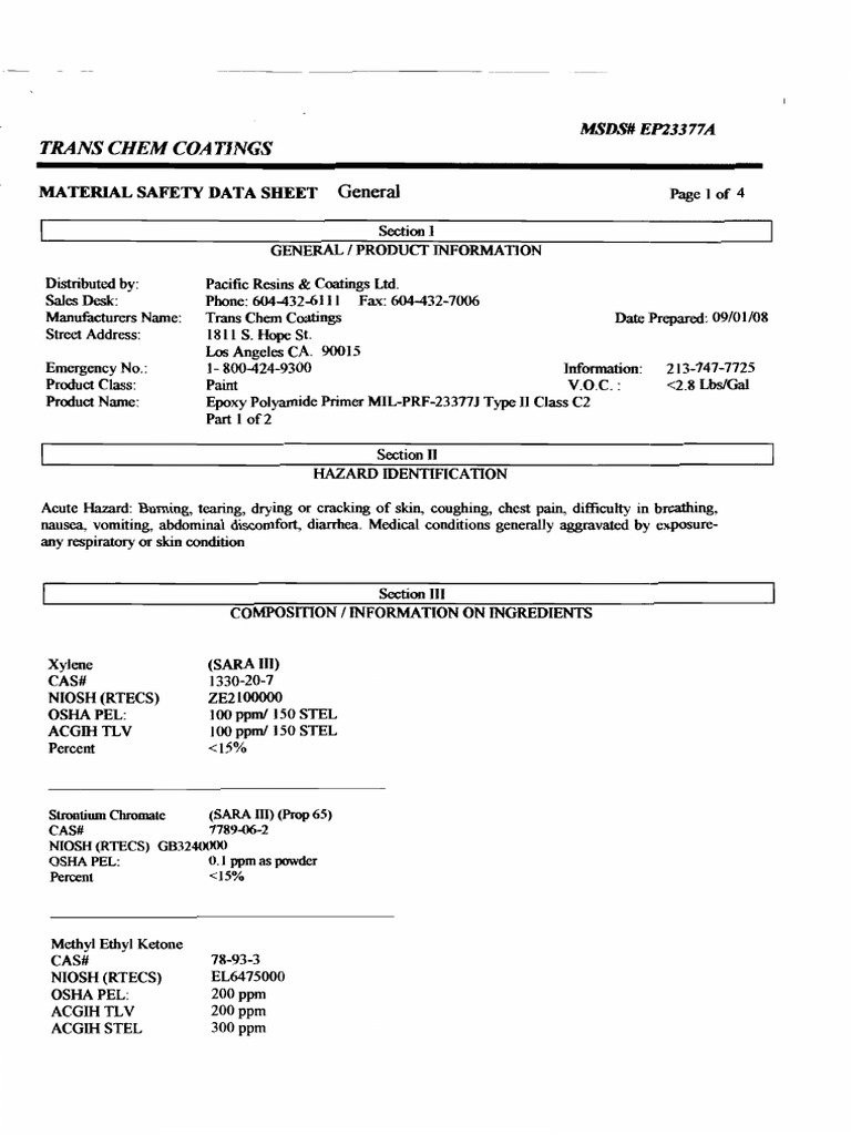 Msds EPOXY PRIMER MILP23377 PDF PDF