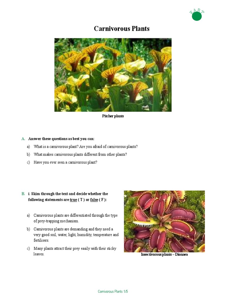 Carnivorous Plants Answer These Questions As Best You Can PDF