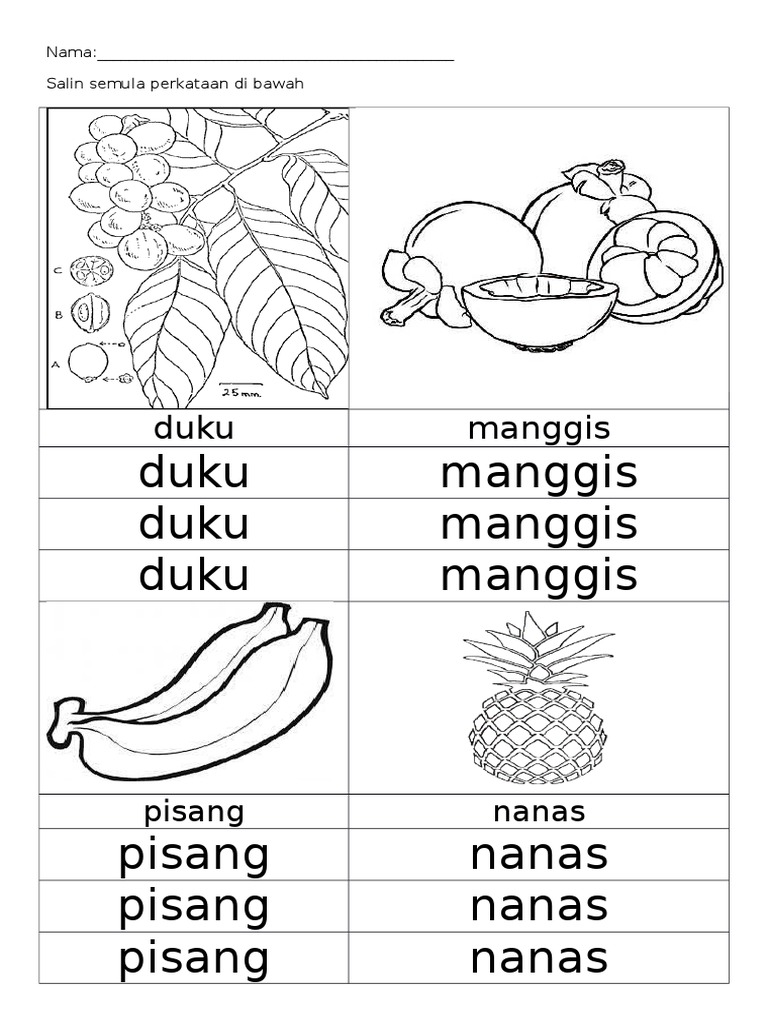 Lembaran Kerja Tema Buah-Buahan