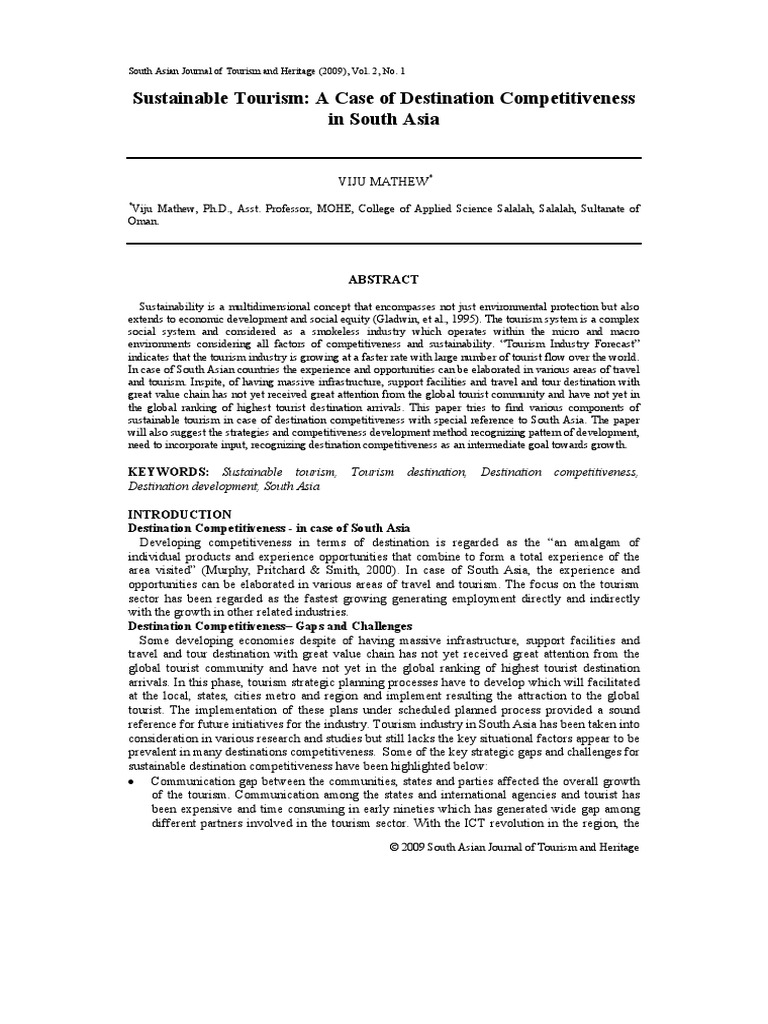 Sustainable Tourism A Case of Destination Competitiveness in South Asia ...