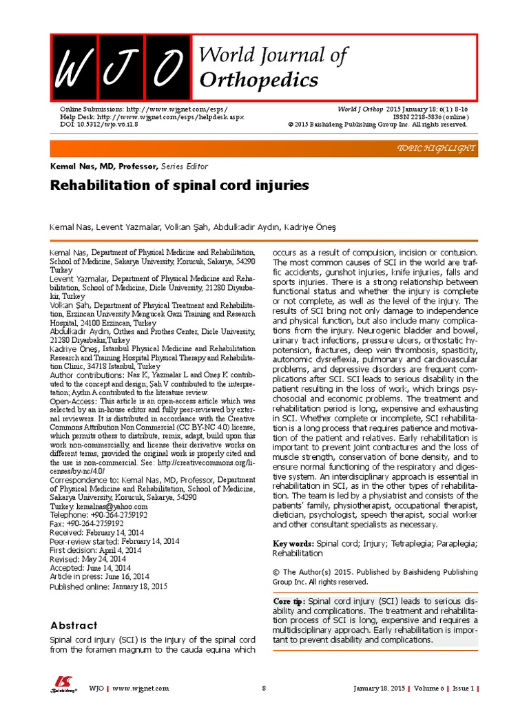 Rehabilitation of Spinal Cord Injuries | PDF | Spinal Cord Injury ...