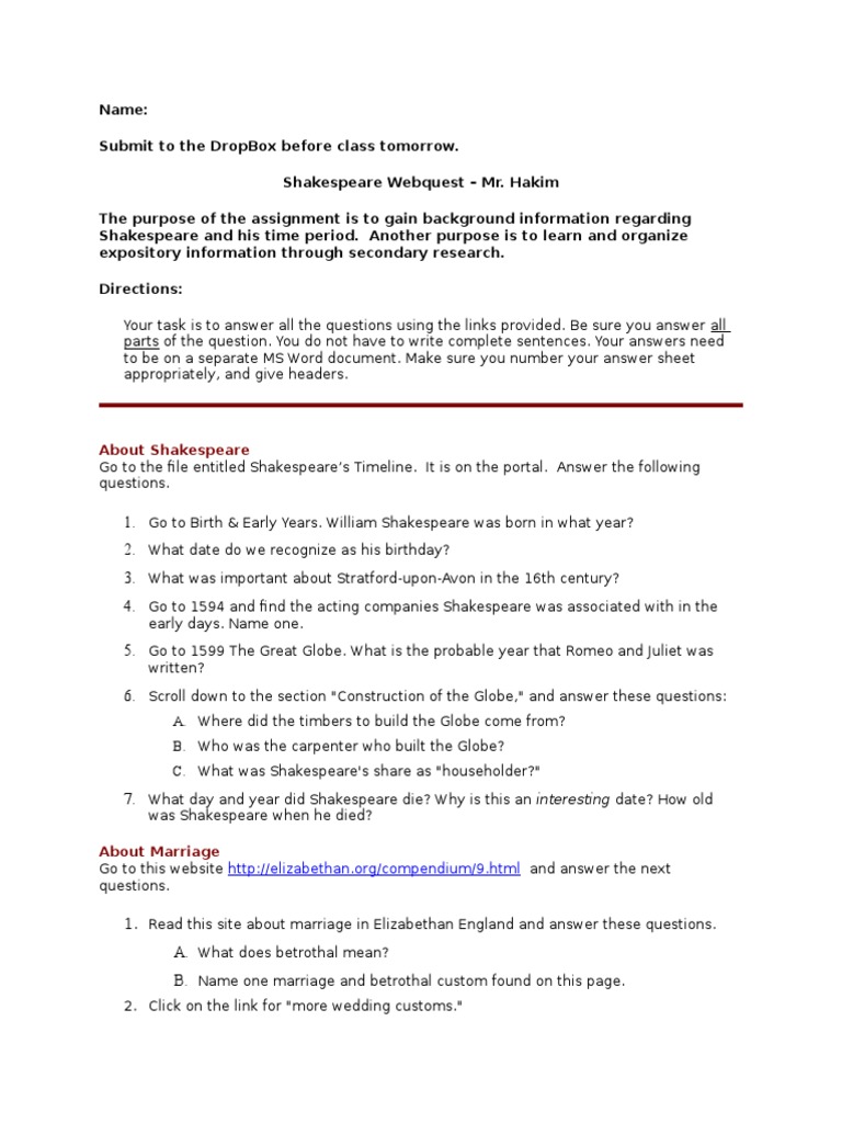 Background Webquest | PDF | William Shakespeare | Romeo And Juliet