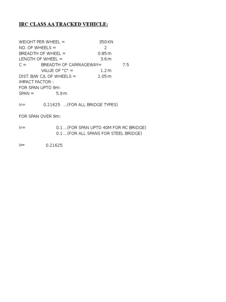 IRC Class AA Vehicle Loading Details | PDF | Technology & Engineering