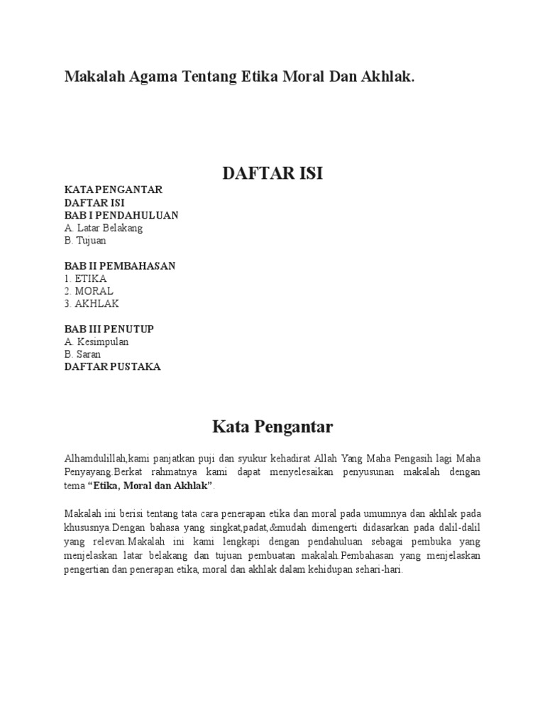 Makalah Agama Tentang Etika Moral Dan Akhlak