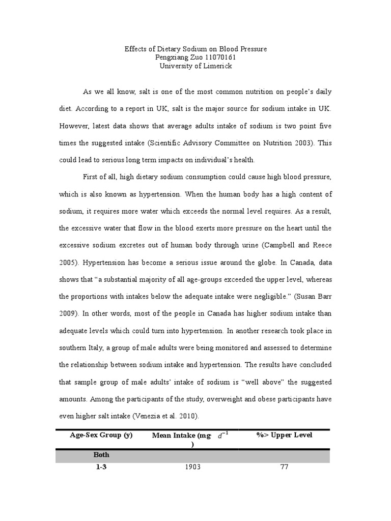 Effects of Dietary Sodium On Hypertension and Blood Pressure | PDF ...