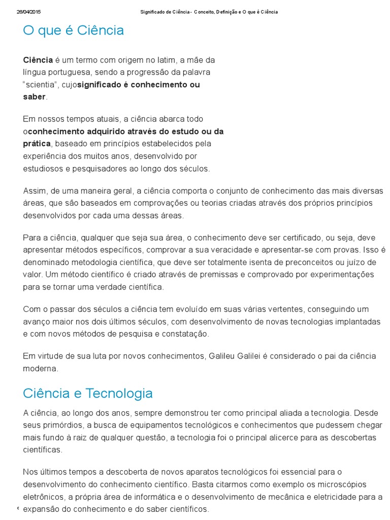 Significado de Ciência - Conceito, Definição e O Que É Ciência | PDF ...