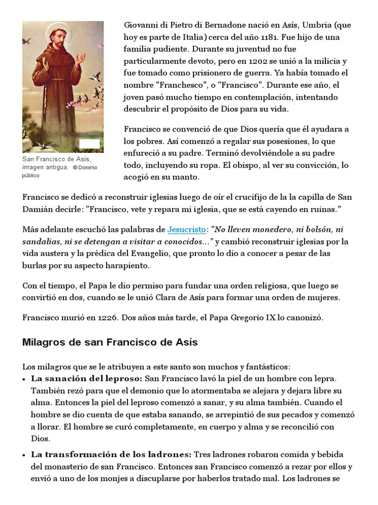 San Francisco de Asís - Vida y Milagros | PDF | Francisco de Asís |  Religión y creencia