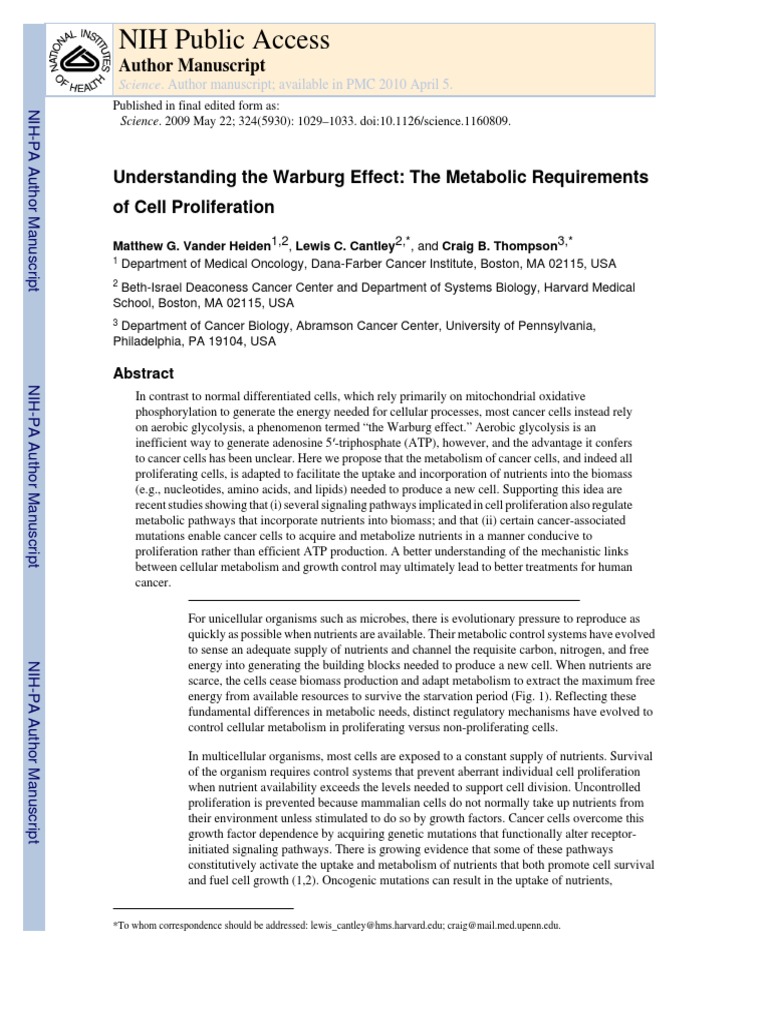 Warburg Effect: Cancer Cell Metabolism Explained | PDF | Glycolysis ...
