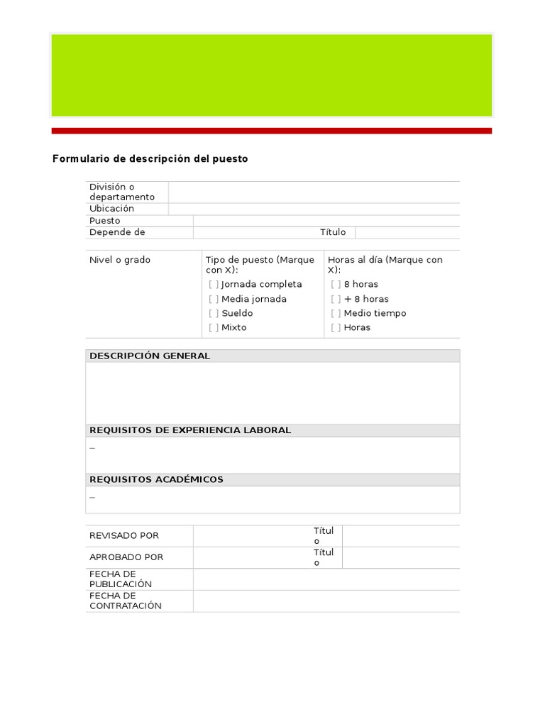 Plantilla Para Descripción De Puestos – VYRQY